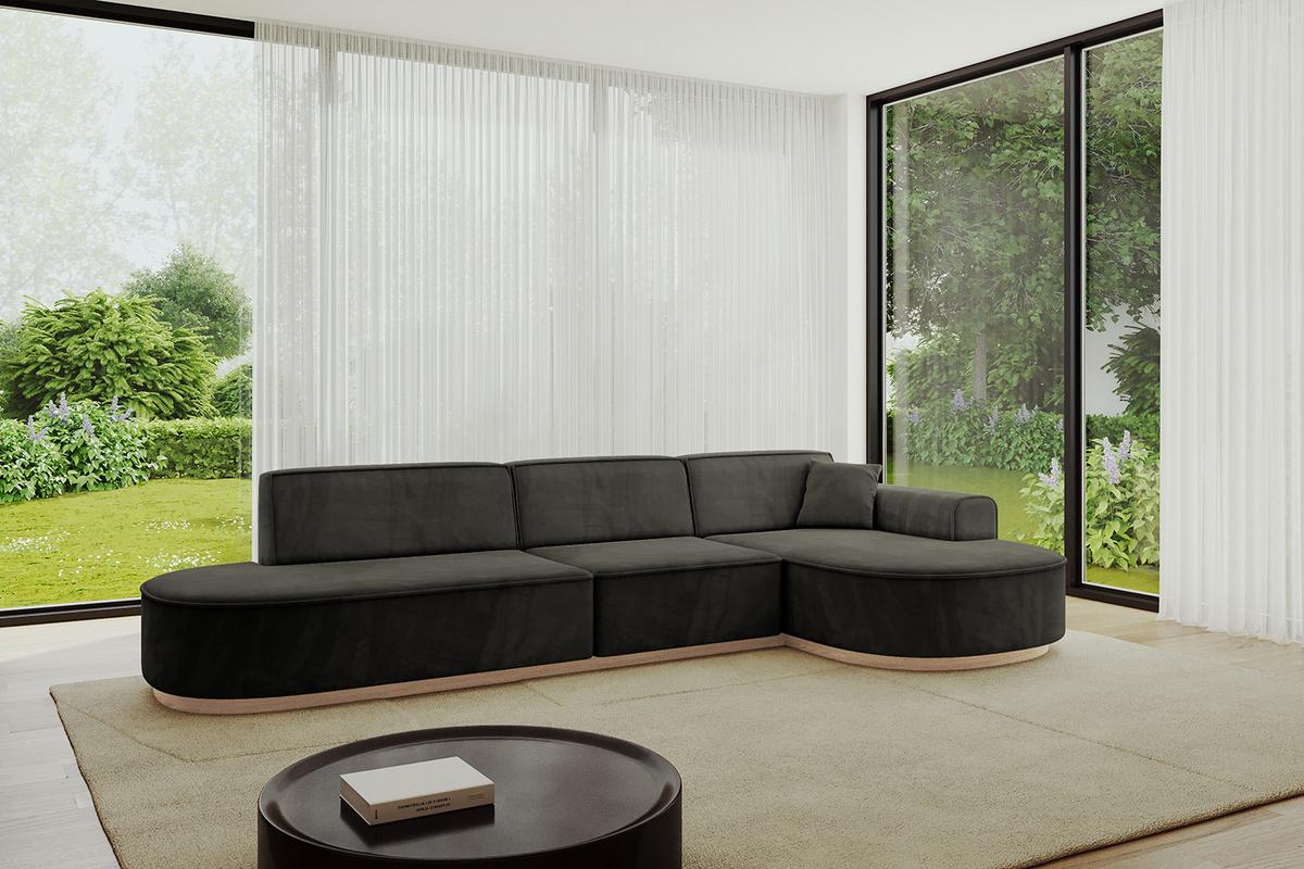 ECKSOFA Ottomane Rechts MARI-L2-v1 - 328x171x83 cm Schwarz Velours - Schwarz, Holzwerkstoff/Textil (171/328cm) - ALTDECOR