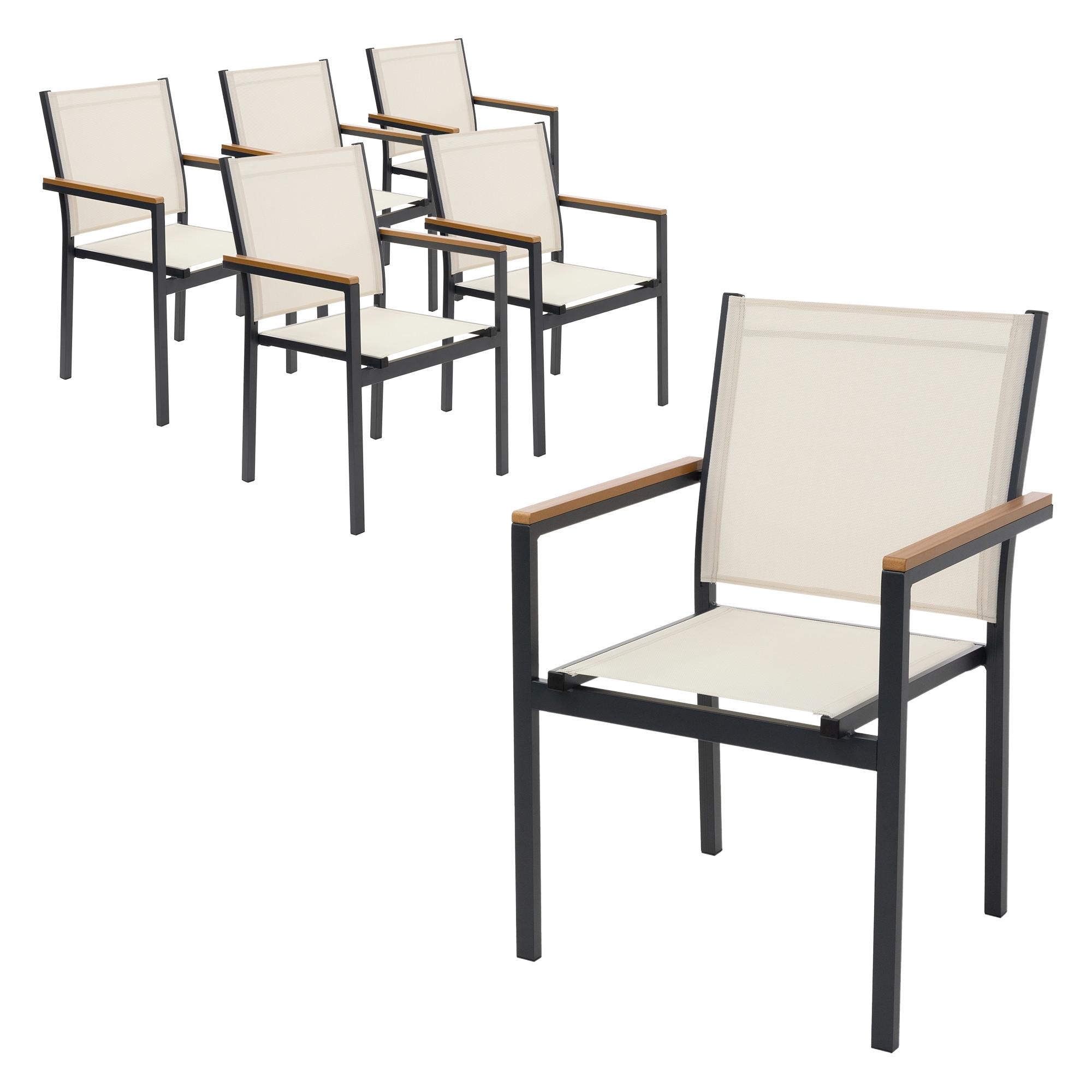 GARTENSTÜHLE 6er Set Beige aus Textilene mit Aluminiumgestell - Beige, Metall (56/85.5/53cm) - ML-DESIGN