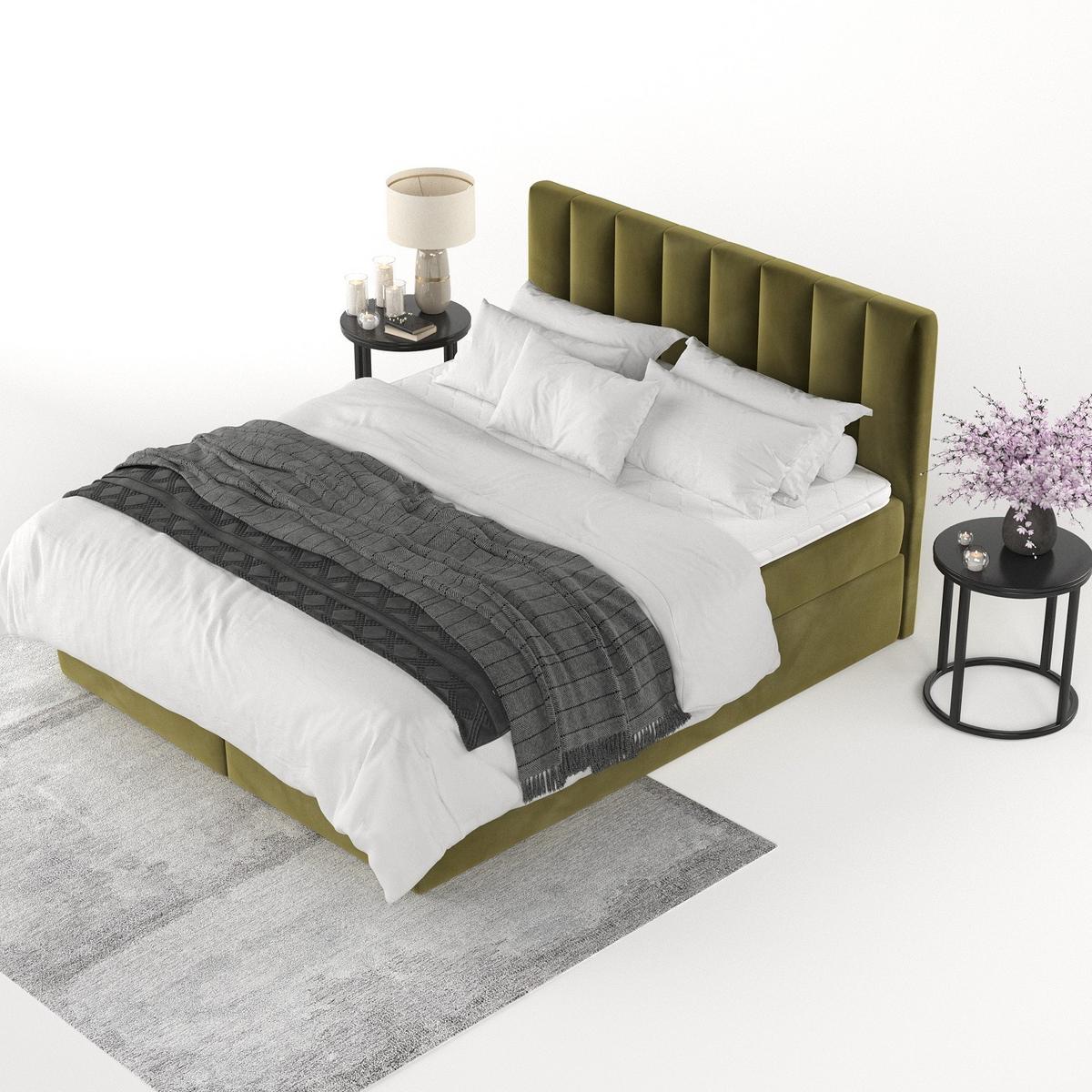 BOXBETT Lusso 160/200 cm Olivgrün im Kronos Stoff - Schwarz/Olivgrün, Holz/Holzwerkstoff (160/200cm) - AltaBeds