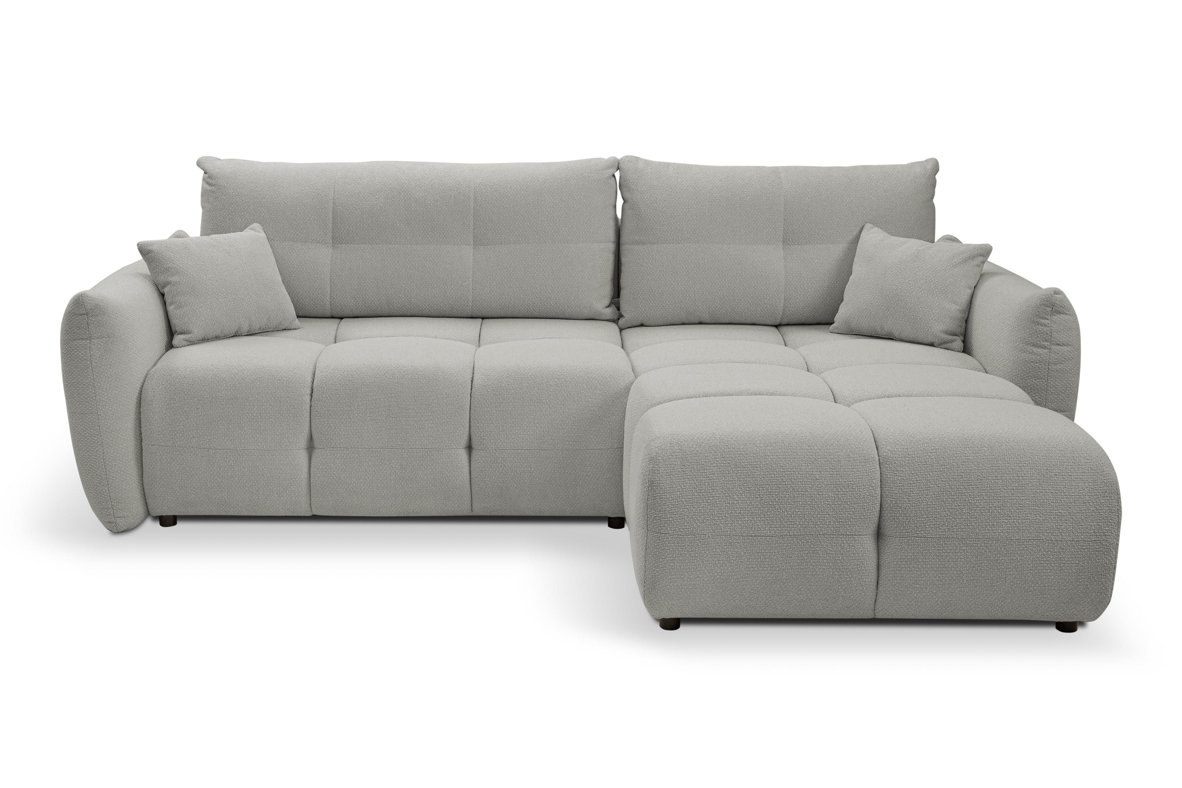 ECKSOFA MODA E Grau Geflochtener Stoff mit Schlaffunktion - Grau, Holz (257/177cm) - MASSENO
