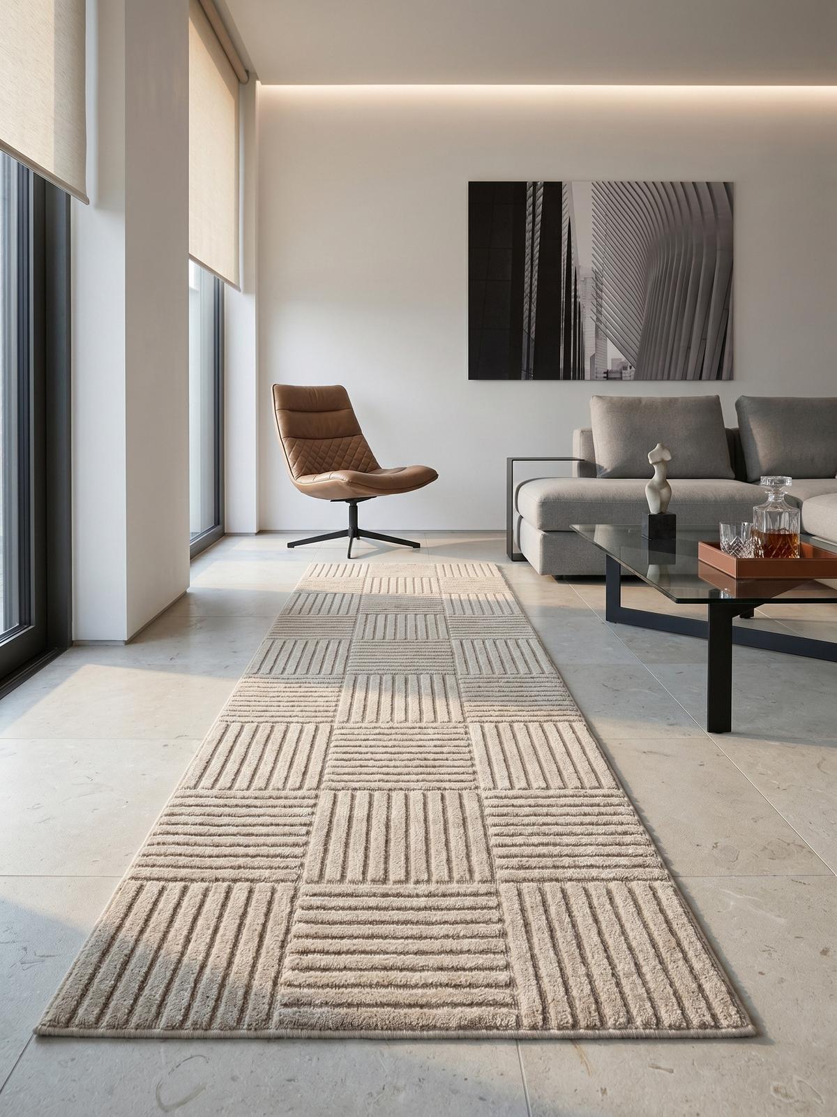 TEPPICH Hochflor RIGI in Beige, mit Cord-Streifen-Patchwork, 80 x 250 cm - Beige, Textil (250/80cm) - KADIMA DESIGN