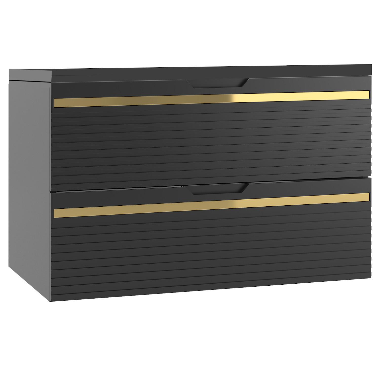 WASCHBECKENUNTERSCHRANK Varo 2 Schubladen Schwarz Matt - 80 x 46 x 52 cm - Schwarz, Holz (80/46/50cm) - Badplaats