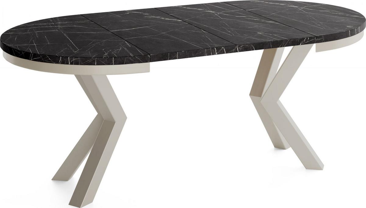 ESSTISCH Clara Grau-Beige runder ausziehbarer, Marmor Schwarz 120-200/120/76 cm - Anthrazit/Grau, Holzwerkstoff/Metall (120/196/76cm) - WFL GROUP