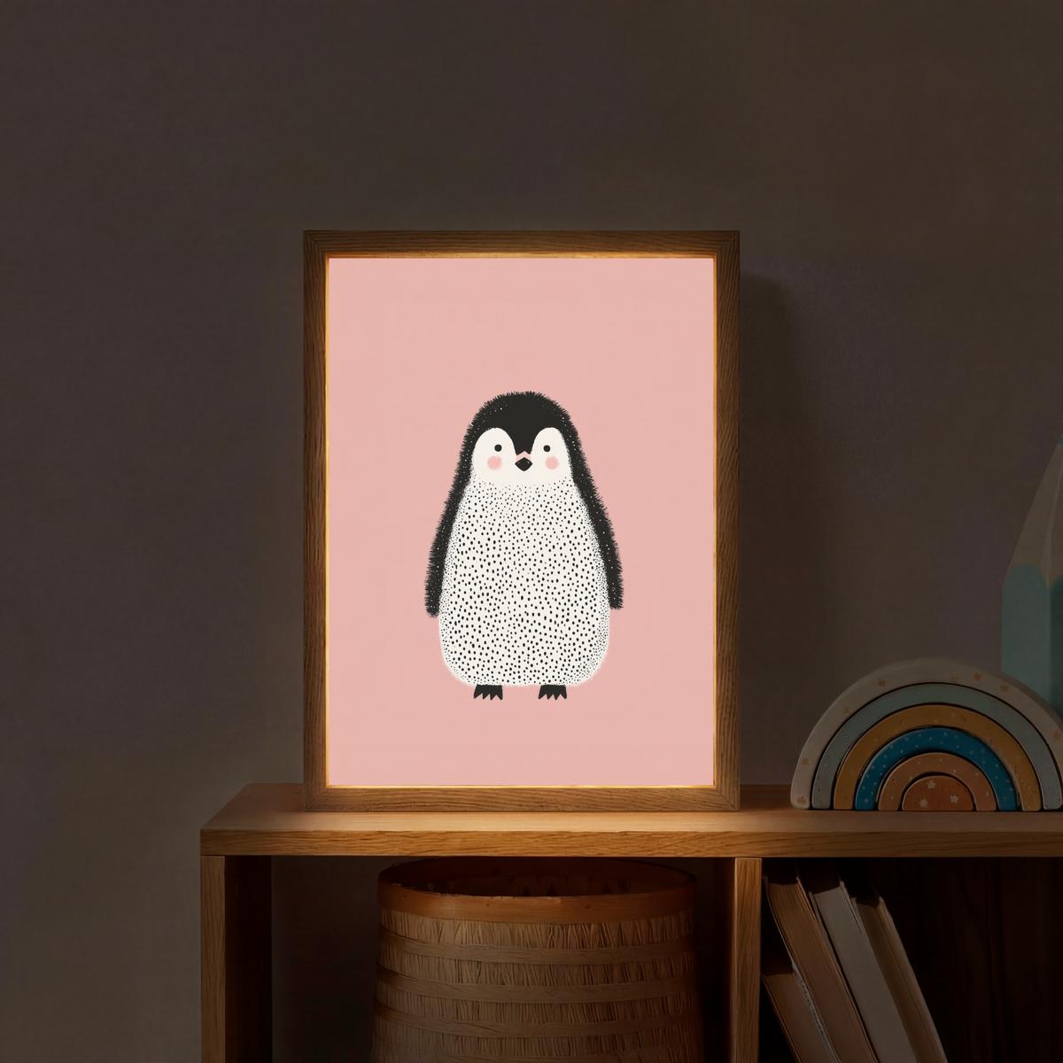 WANDLEUCHTE MIT AKKU Pinguin - Punkte - Minimalistisch - Rosa 30x40 cm - Rosa, Holzwerkstoff (30/40/8cm) - OnlyWow
