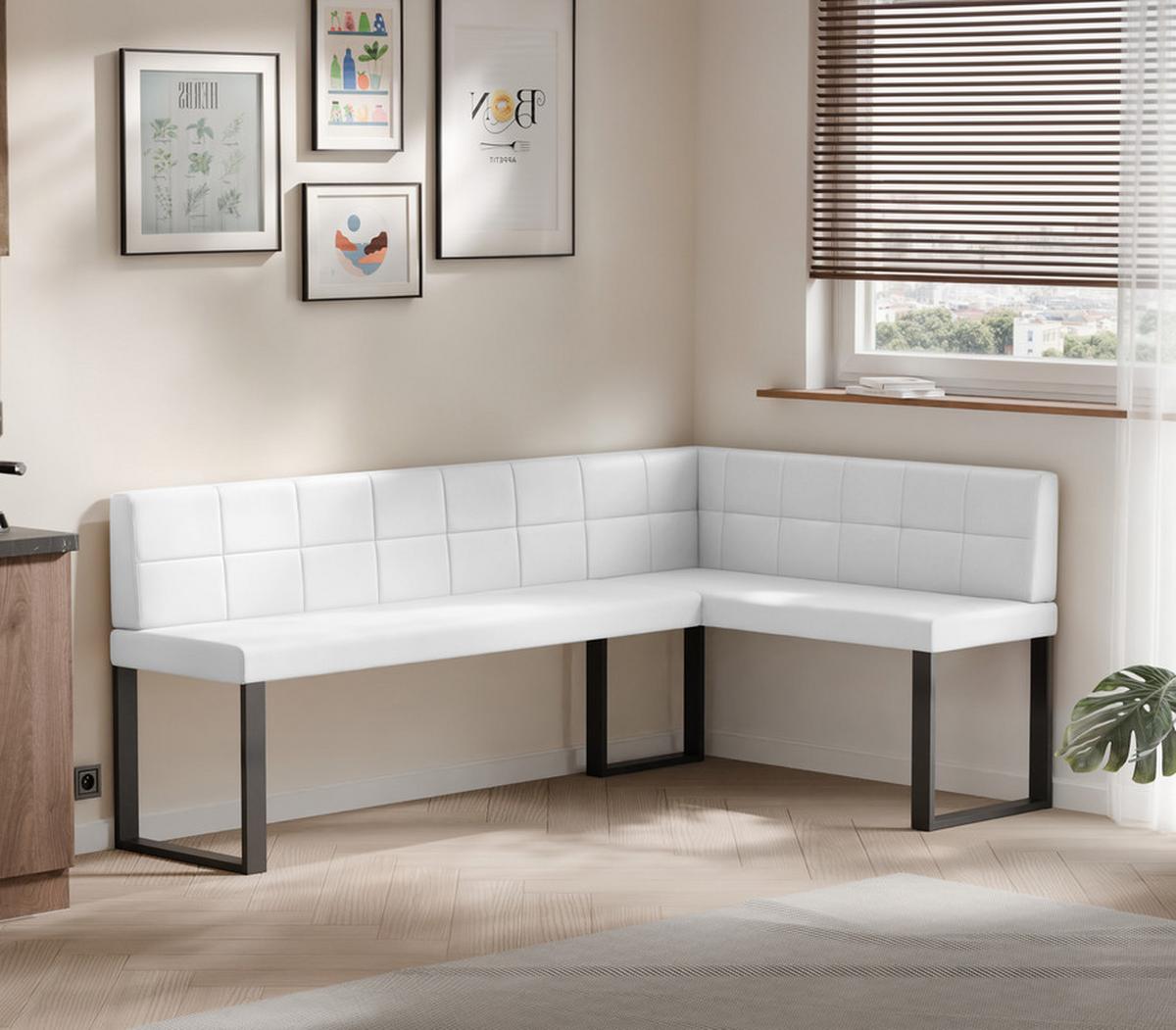 ECKBANK rechts SANA U Kunstleder gesteppt, 128/168 cm Weiß - Weiß, Kunststoff/Textil (128/168cm) - Idohome