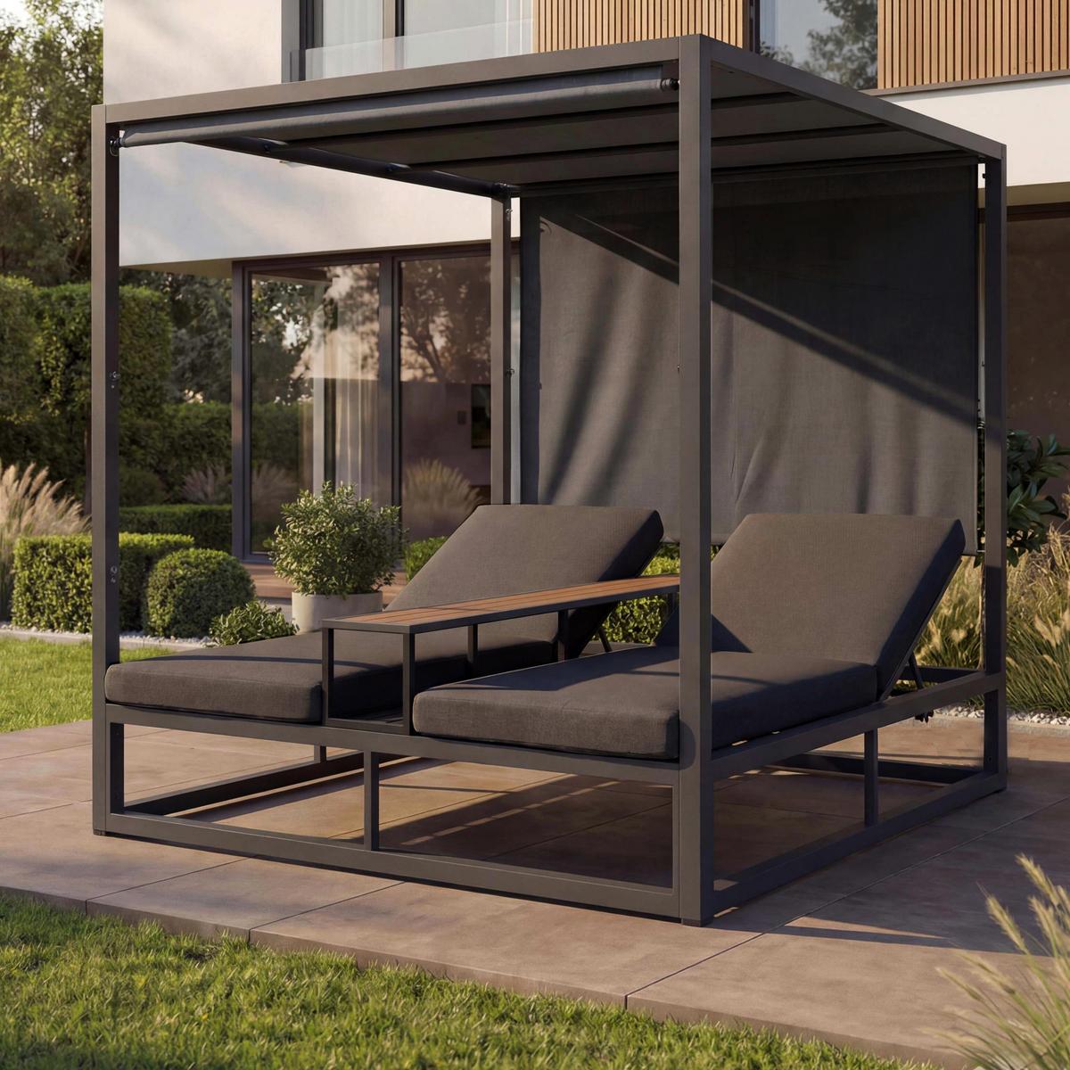 LOUNGE-GARTENLIEGE Dunkelgrau - Dunkelgrau, Textil (165/196/196cm) - MCW