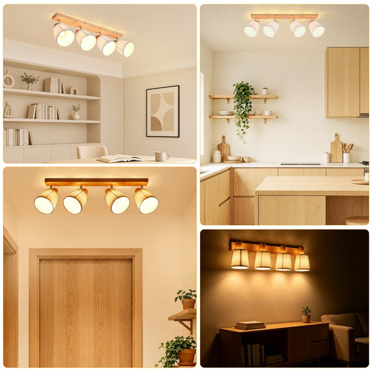 DECKENSTRAHLER Fyrith 66.5/13/19 cm - Weiß/Braun, Holz/Textil (66.5/13/19cm) - ZMH