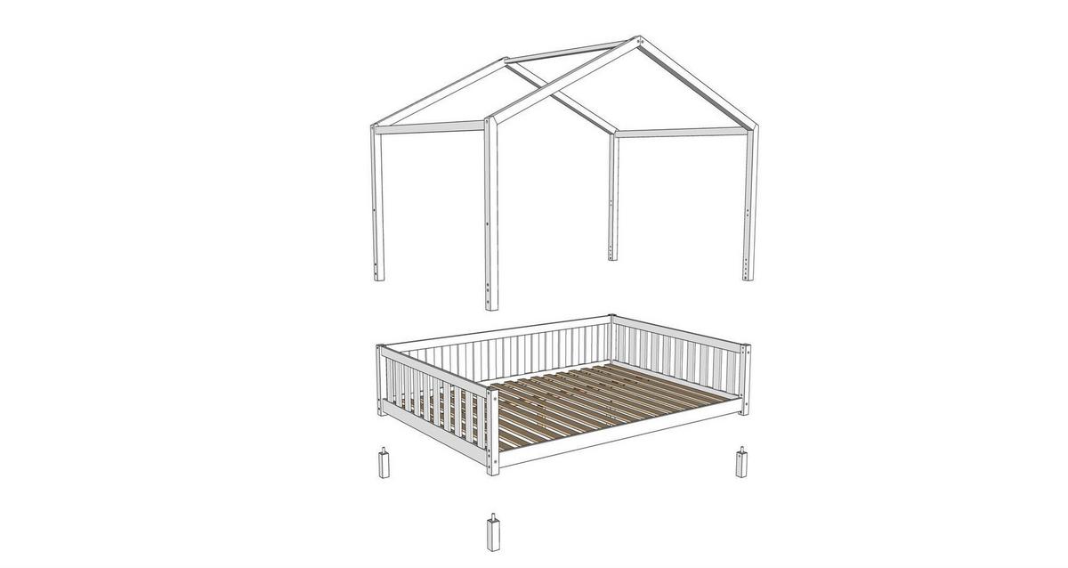 HAUSBETT Kapua 140x200 auch als Bodenbett Kiefer Massivholz Weiß - Weiß, Holz (140/200cm) - 58aufmkessel