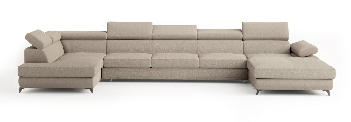 WOHNLANDSCHAFT MONTIVA Beige Boucle-Stoff mit Schlaffunktion - Beige, Holz (410/89/190cm) - MASSENO