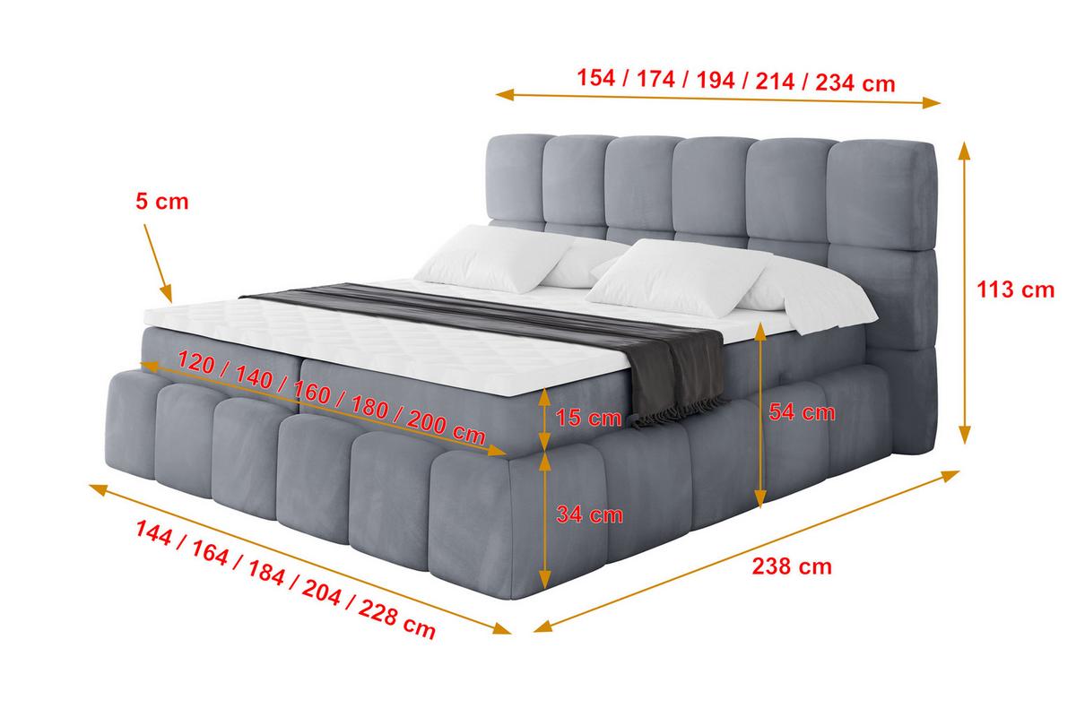 BOXBETT - AURI-H3 - 180x200 Grau Casablanca - Grau, Holzwerkstoff (180/200cm) - ALTDECOR