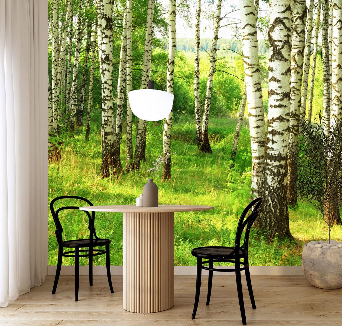 FOTOTAPETE für Esszimmer Birkenwald Bäume Natur 3D 100x70 - Schwarz/Braun, Papier (100/70cm) - Muralo