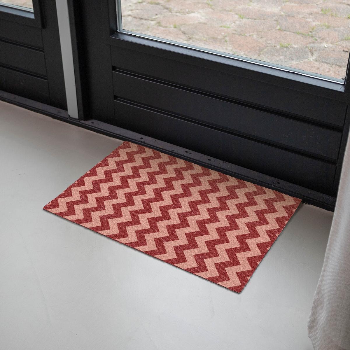 FUSSMATTE Zickzack - Streifen - Muster - Rot Schmutzfänger 60x40 cm - Bordeaux, Kunststoff (60/0.4cm) - MuchoWow