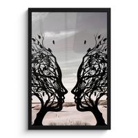 POSTER MIT RAHMEN Strand - Meer - Menschen - Baum - Moderne Kunst Bilder mit Rahmen 40x60 cm - Hellgrau, Papier (40/60cm) - MuchoWow
