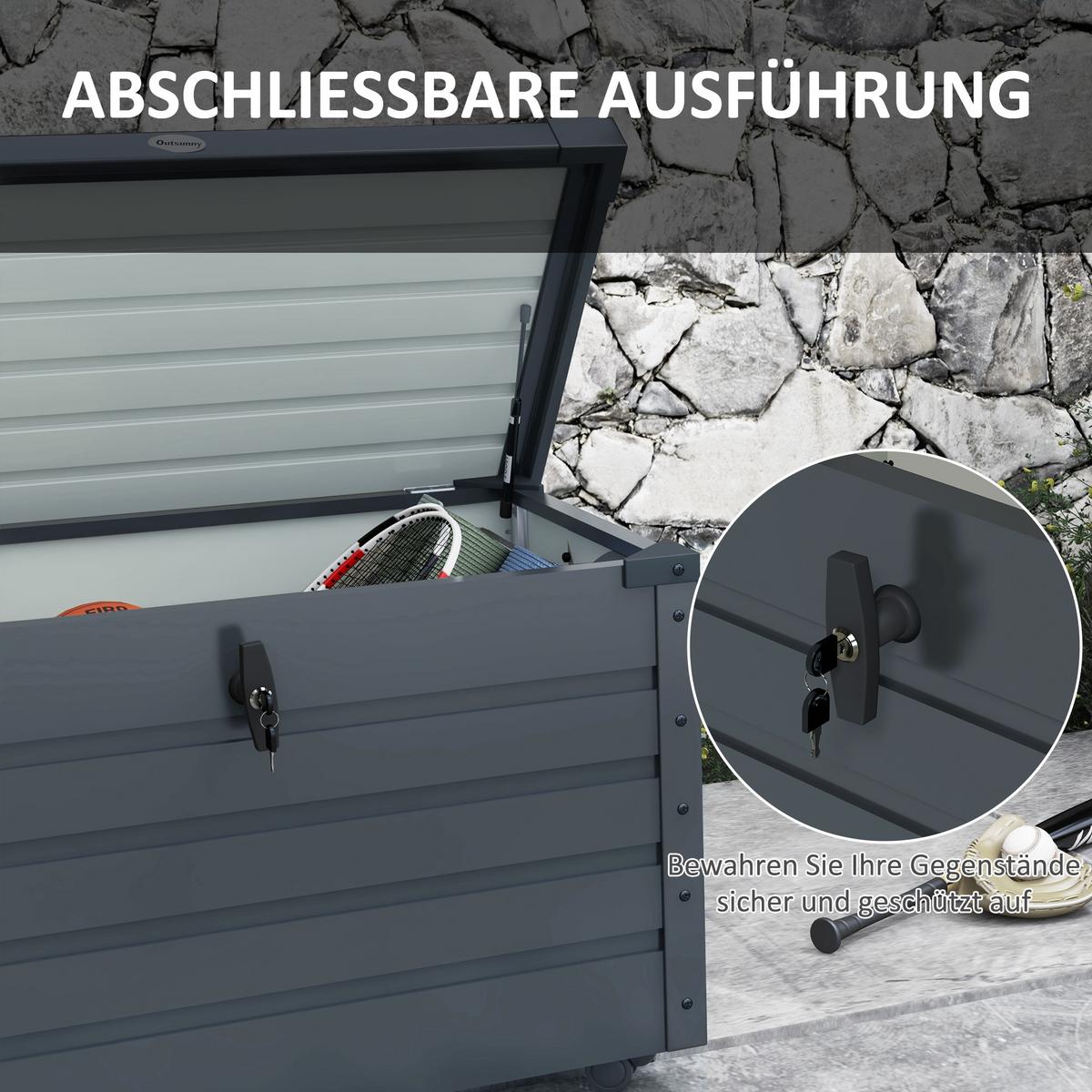 AUFBEWAHRUNGSKISTE mit Rollen mit Schloss, für Balkon, Terrasse, Stahl, Dunkelgrau - Dunkelgrau, Metall (62/65/100cm) - Outsunny