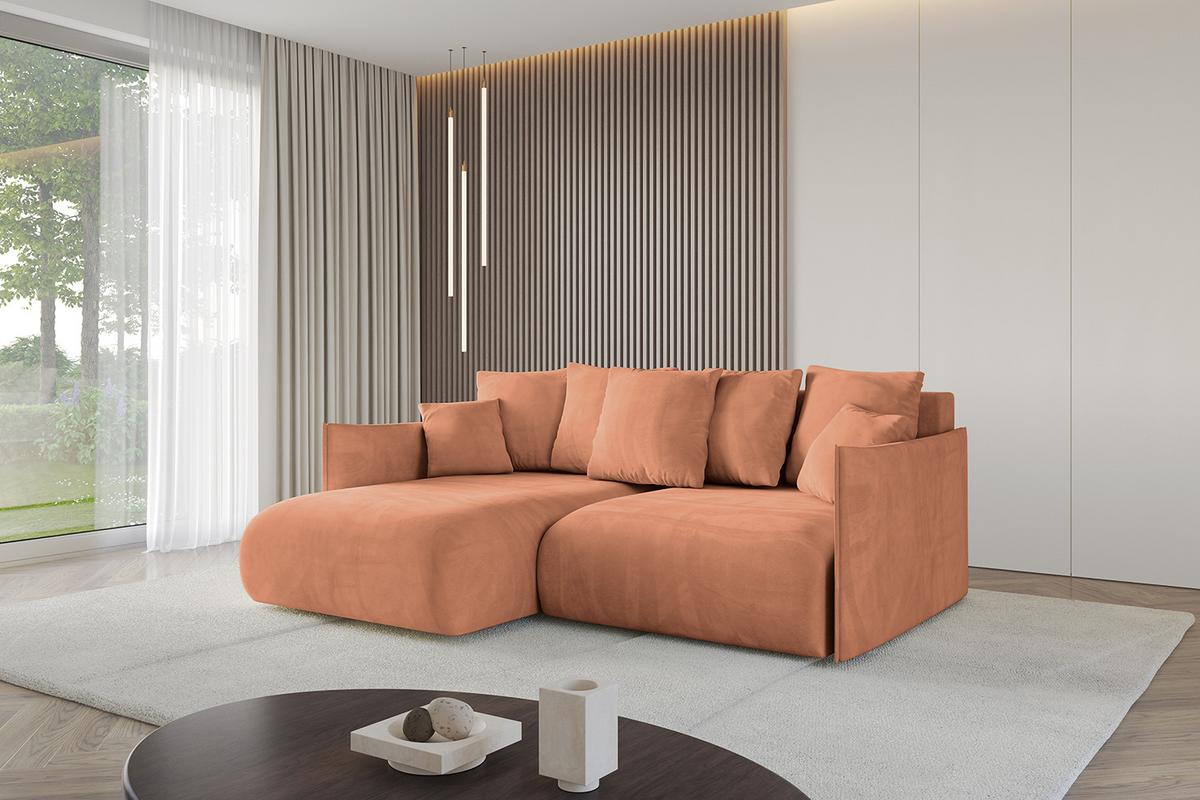 ECKSOFA Ottomane links ONESK-L 216x177x72 Koralle Velours - Koralle, Holzwerkstoff/Kunststoff (216/177cm) - ALTDECOR