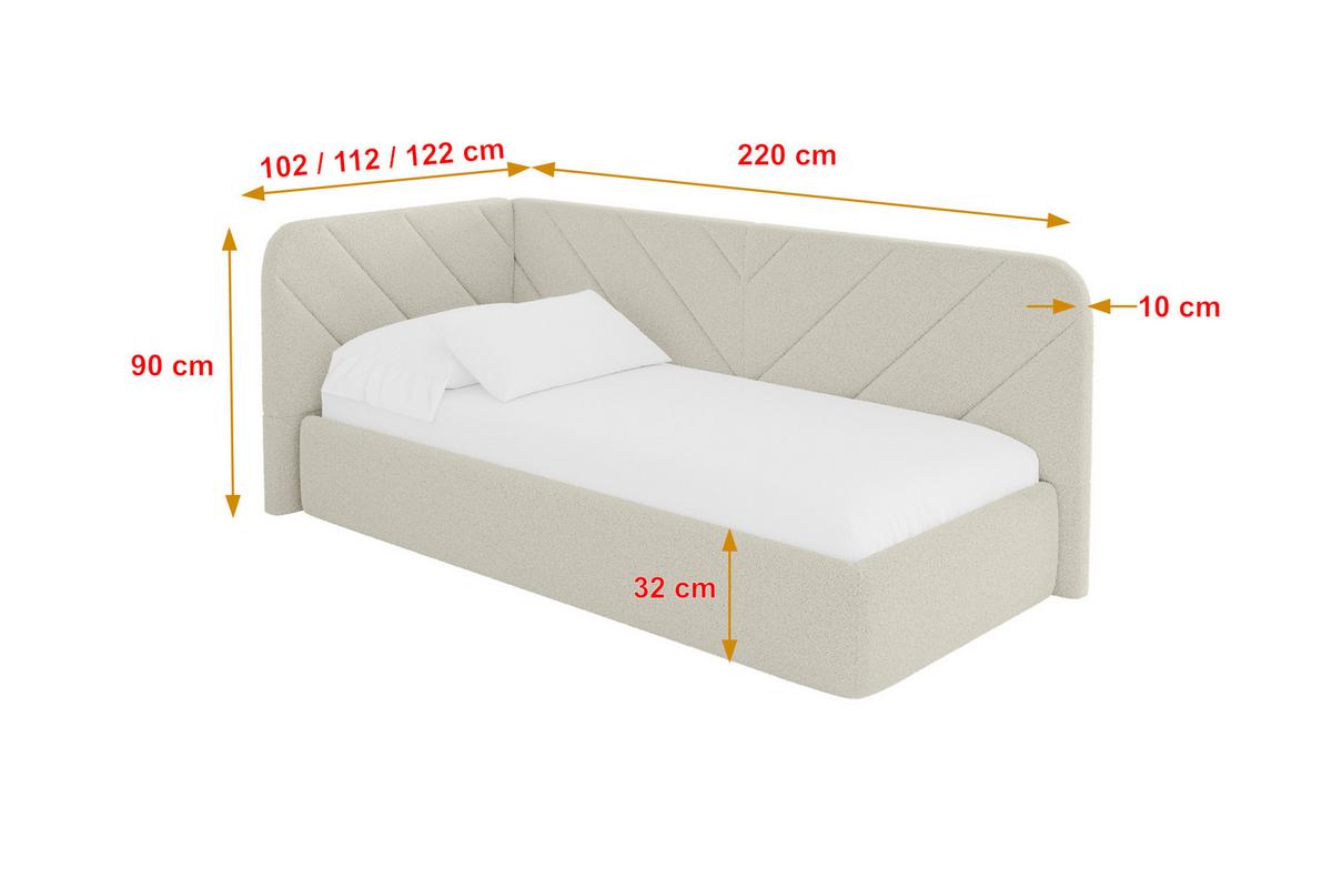 EINZELLBETT Jugendbett mit Bettkasten und Matratze H3/H4, Rechts - FIKY 90x200 Beige - Perlmutt, Holzwerkstoff/Textil (90/200cm) - ALTDECOR