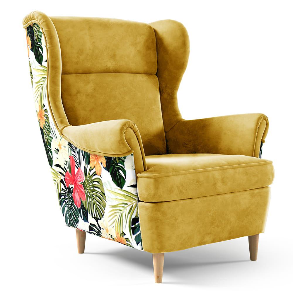 OHRENSESSEL Havana im skandinavischen Stil, Gelb - Gelb/Buchefarben, Holzwerkstoff (82/102/92cm) - Beautysofa