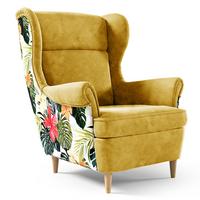 OHRENSESSEL Havana im skandinavischen Stil, Gelb - Gelb/Buchefarben, Holzwerkstoff (82/102/92cm) - Beautysofa