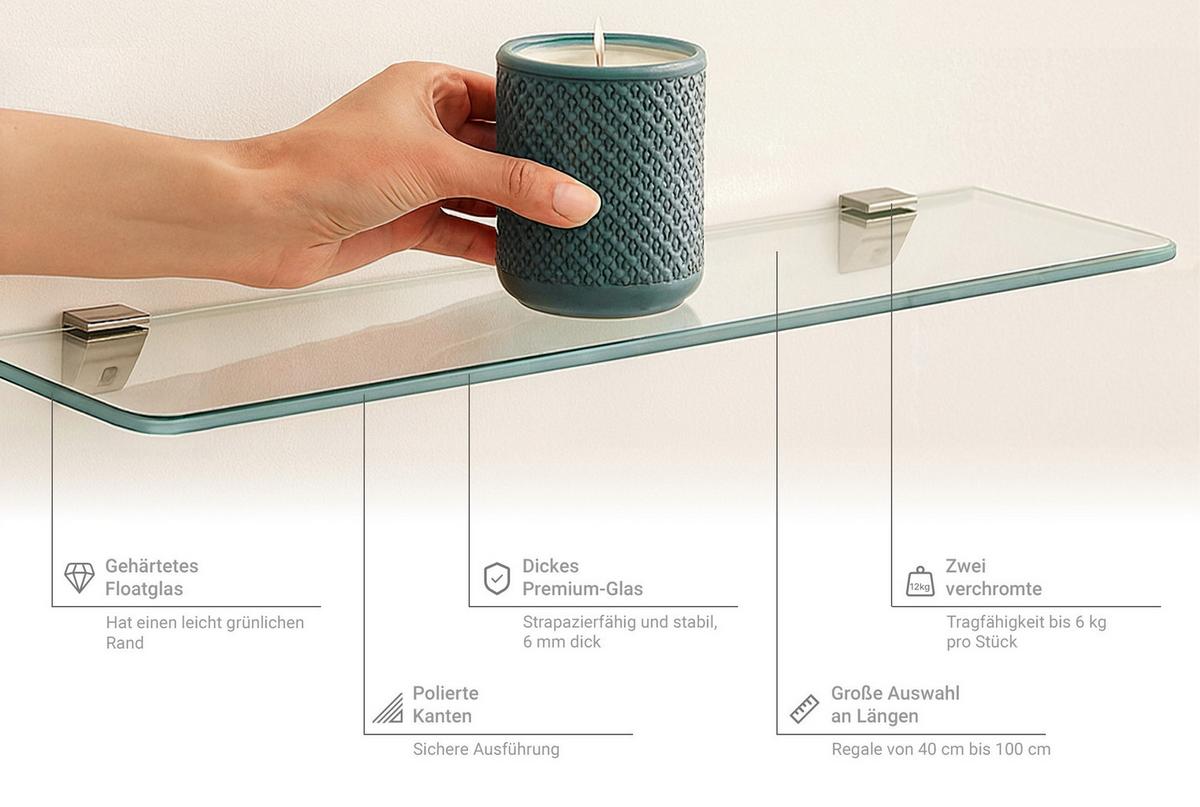 GLASABLAGE 50x13 cm Glas Weiß - Transparent, Glas (50/0.6/13cm) - TULUP