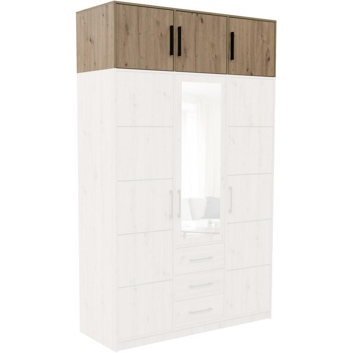 DREHTÜRENSCHRANK Kavo mit Aufsatz, Spiegel und 3 Türen, eiche Artisan - Schwarz/Eiche Artisan, Holzwerkstoff (150/245/58cm) - Beautysofa