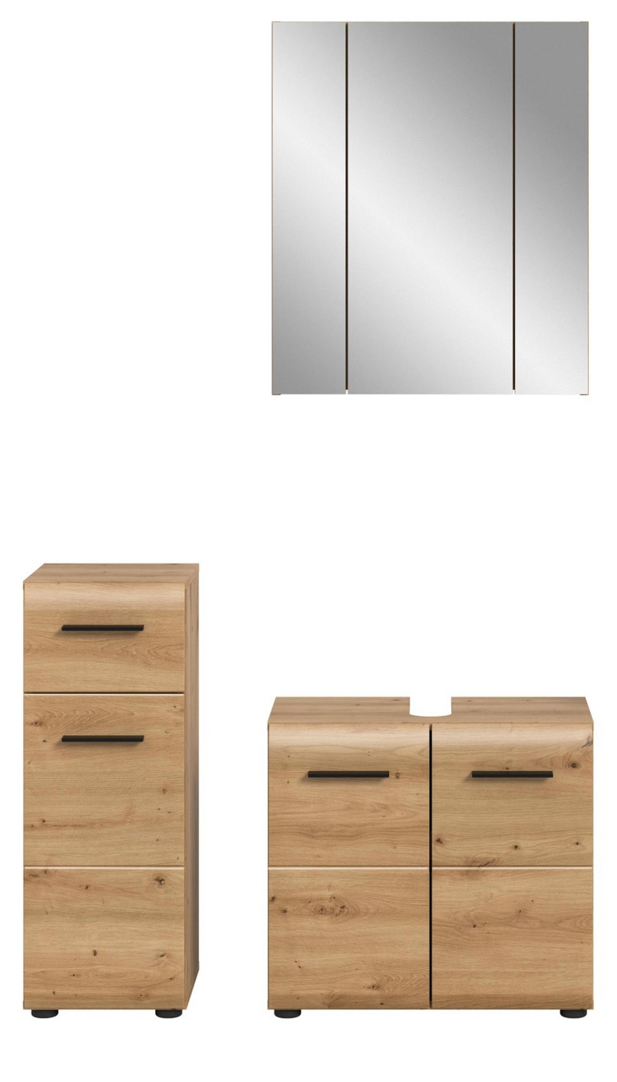 BADMÖBEL SET 3-teilig in Artisan Eiche, Badkombination 105 x 185 cm, Cover - Schwarz/Eiche Artisan, Glas/Holzwerkstoff (105/185/30cm) - Inn.Furn