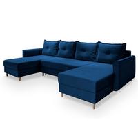WOHNLANDSCHAFT VERNI Blau Plüsch-Stoff mit Schlaffunktion - Blau/Braun, Holz/Textil (285/91/143cm) - MASSENO