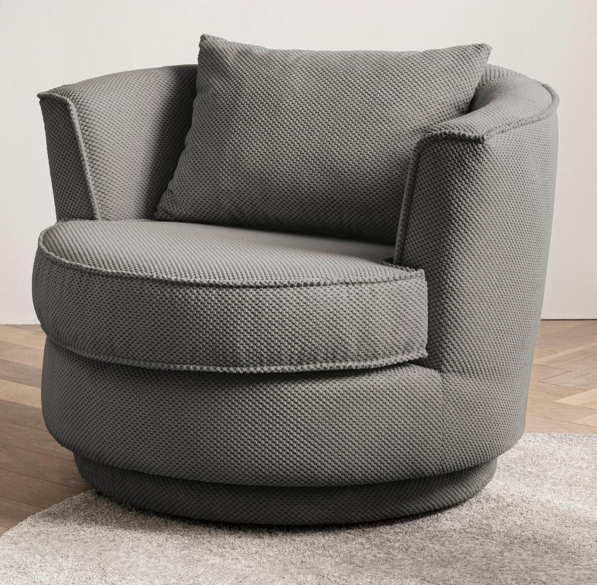 DREHSESSEL grau Web-Velours, Sessel 360° drehbar inklusive Kissen - Grau, Kunststoff/Textil (95/77/95cm)