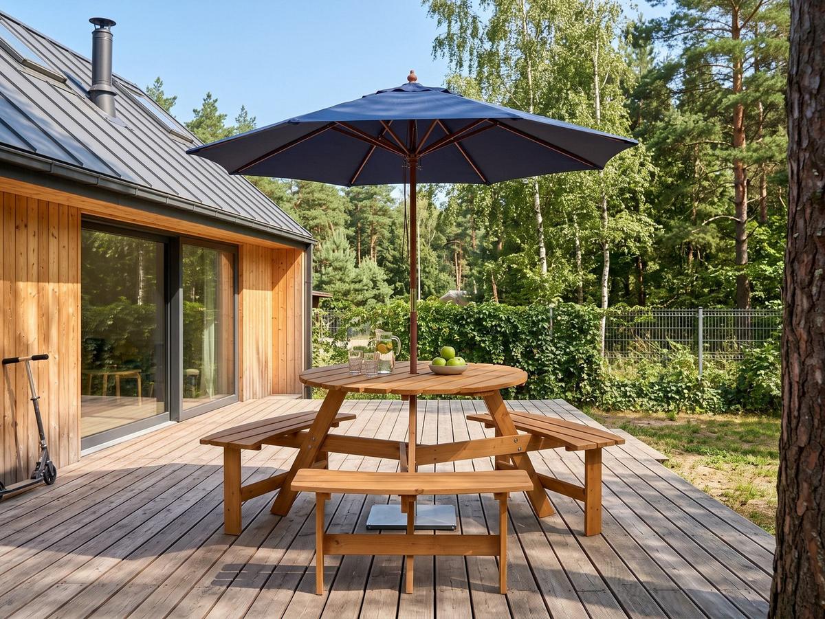 PICKNICKTISCH mit Bänken Tannenholz Hellbraun Calascibetta - Hellbraun, Holz - Beliani