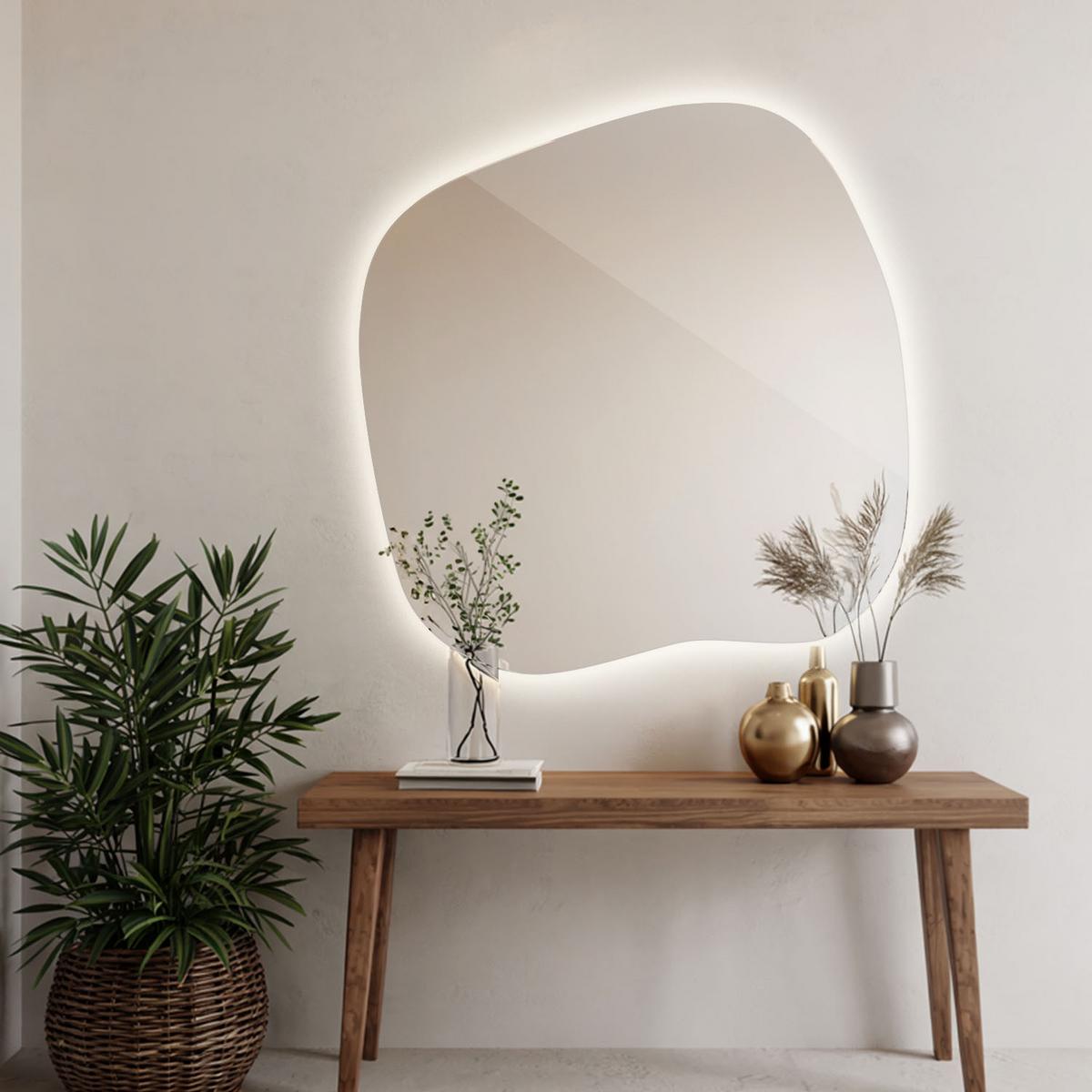 LED SPIEGEL 77 x 76,6 cm Asymmetrisch Neutralweiß 4000K - Transparent, Glas (77/76.6/0.4cm) - TULUP