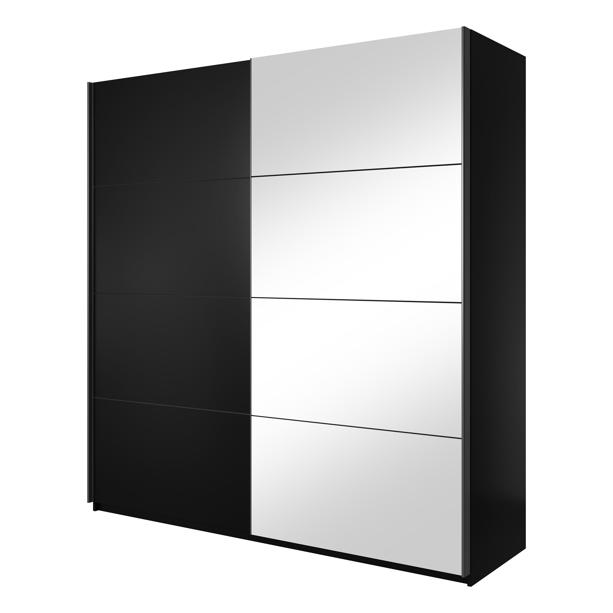 SCHWEBETÜRENSCHRANK BETTINA 200/210/61 cm 2-türig mit Spiegel Schwarz - Schwarz, Holzwerkstoff (200/210/61cm) - MASSENO