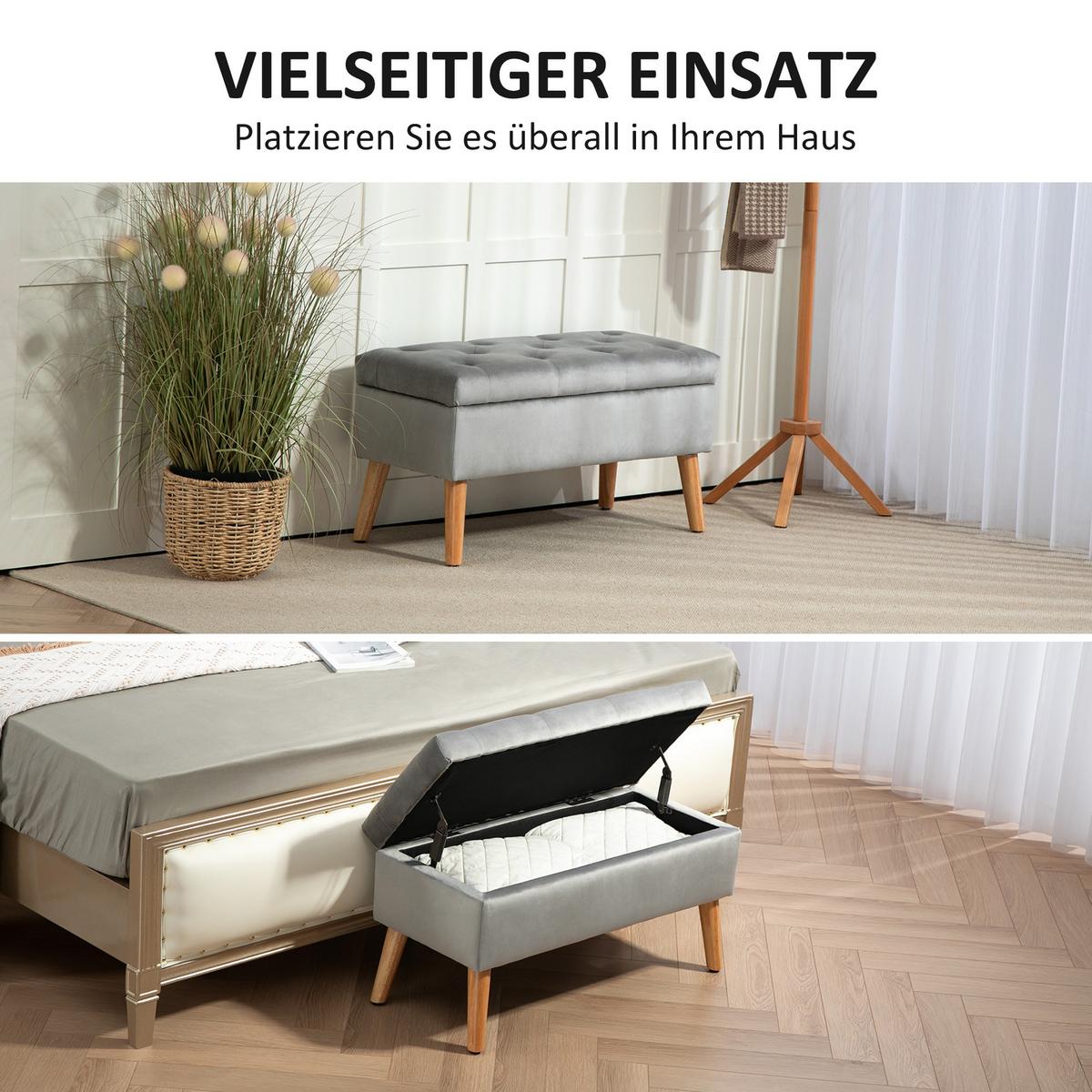 TRUHENBANK Samtoptik Grau - Grau, Kunststoff (35/40/80cm) - HOMCOM