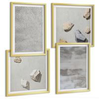 BILDER SET 4er Set - 50x50 cm & 40x60 cm Goldrahmen - Moderne minimalistische Texturen - Goldfarben, Kunststoff (50/50cm) - TULUP