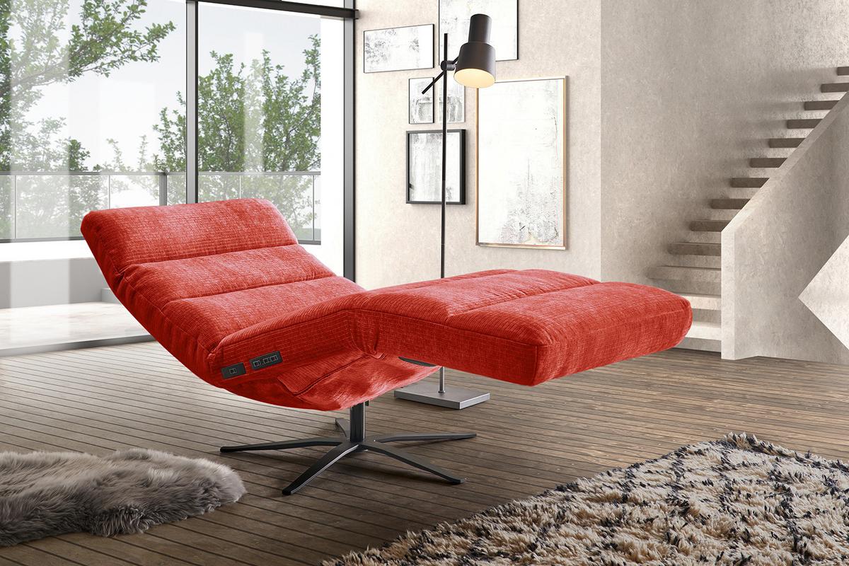 RELAXLIEGE ALINA Rot Cord Relaxfunktion, Drehbar (360°) - Rot/Schwarz, Textil/Metall (82/115/156cm) - KAWOLA
