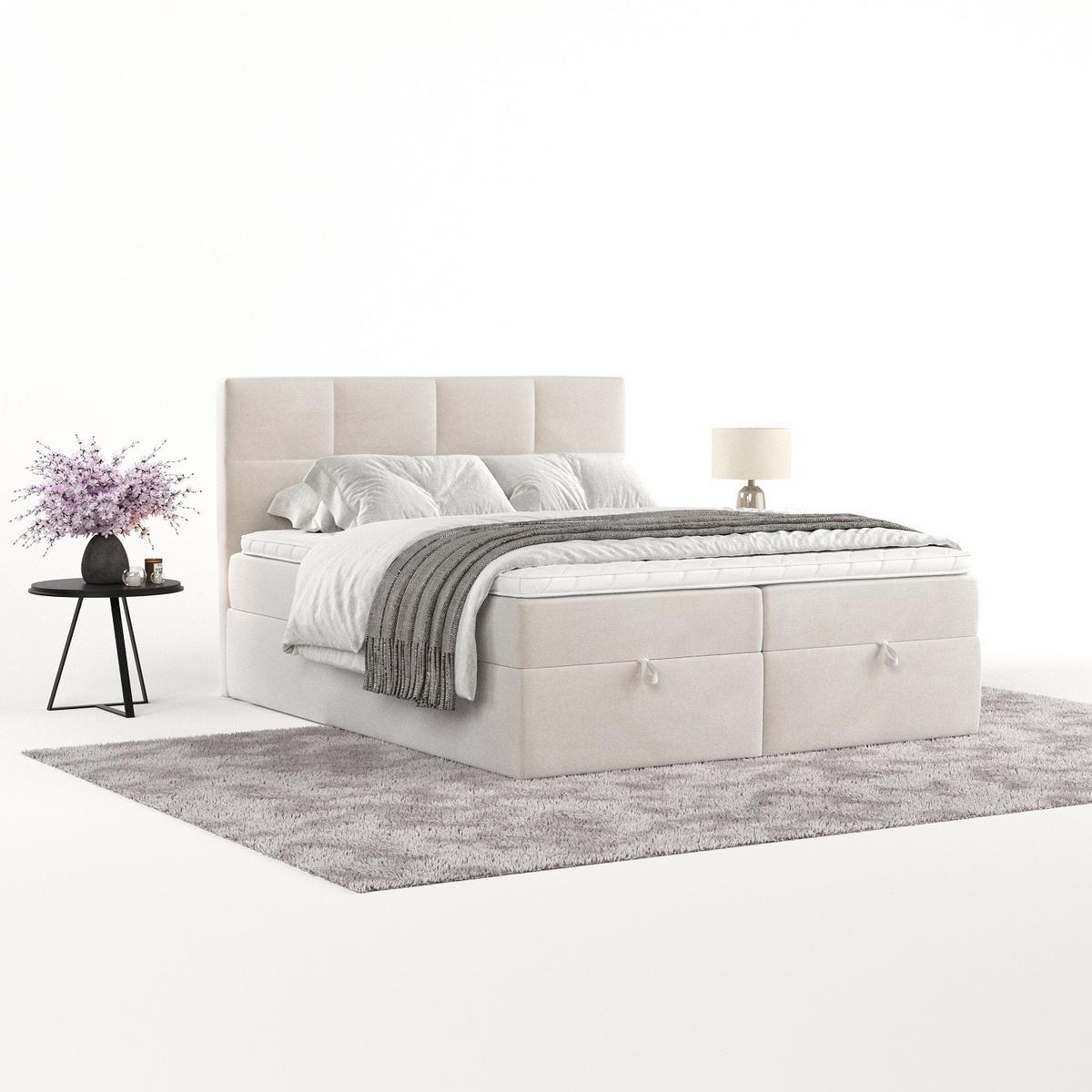 BOXBETT Velto 140/200 cm Creme im Paros Stoff - Creme/Schwarz, Holz/Holzwerkstoff (140/200cm) - AltaBeds