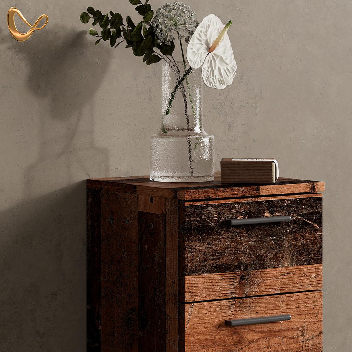 BADMÖBEL-SET Eisak Eiche rustikal 4 Teile, mit Hochschrank - Wildeiche, Holzwerkstoff (80/60/33cm) - Livinity®