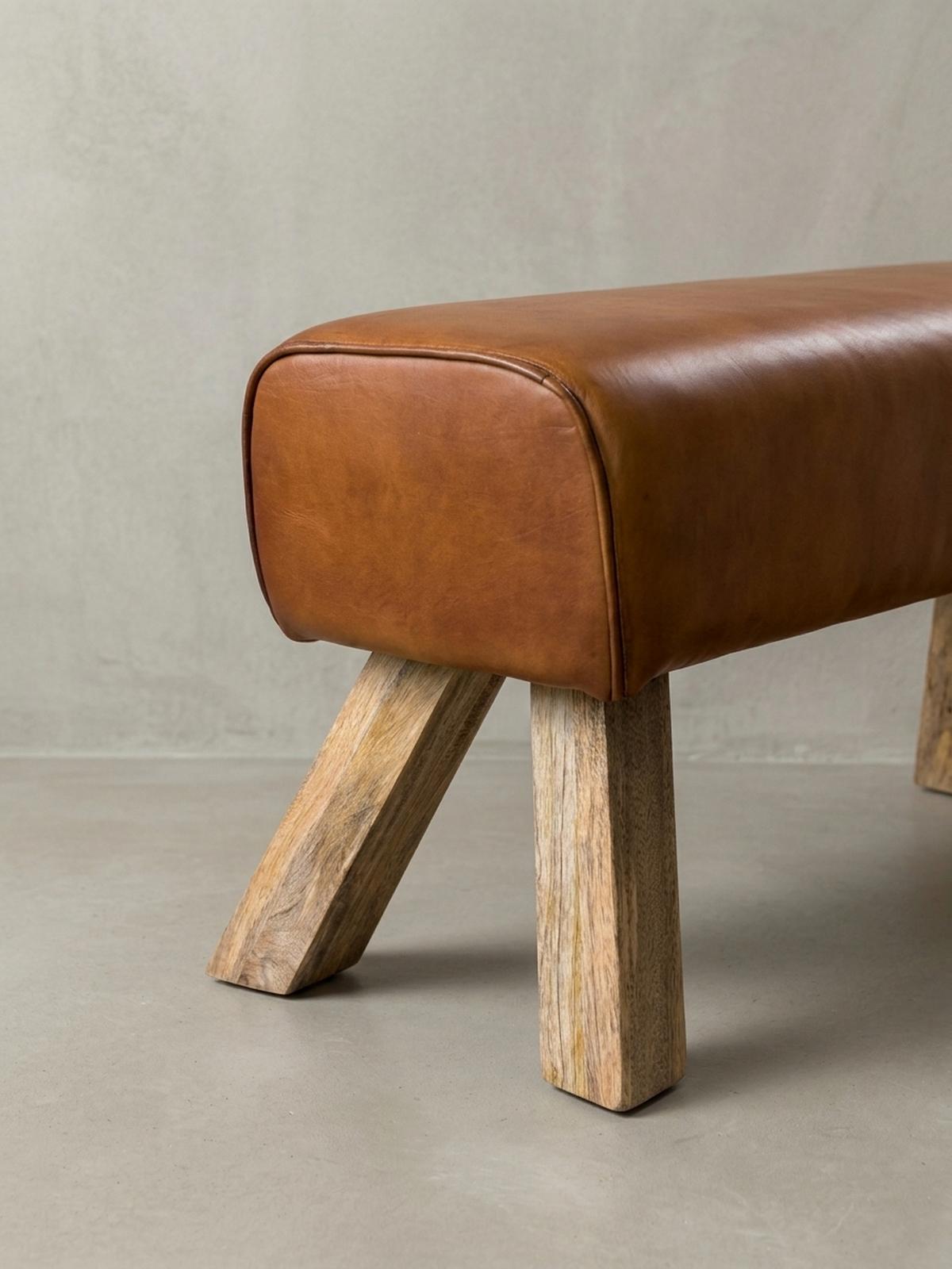 SITZHOCKER – Leder/Mango-Holz, 90x30x43 cm, Braun - Braun, Mangoholz/Leder (90/43/30cm) - KADIMA DESIGN