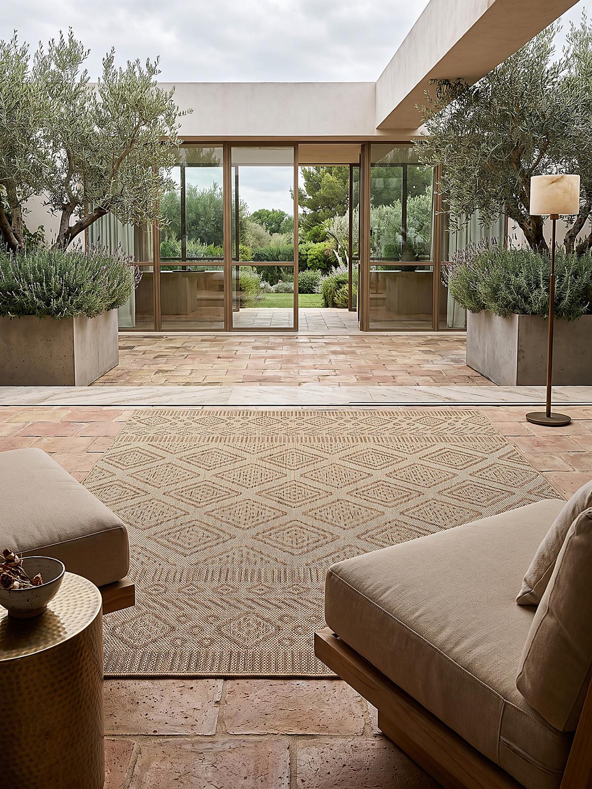 TEPPICH Flachgewebe, Outdoor, Fußbodenheizung-geeignet, mit Rautenmuster, VIGOLENO in Beige-Braun, 120 x 160 cm - Beige, Textil (120/160cm) - KADIMA DESIGN