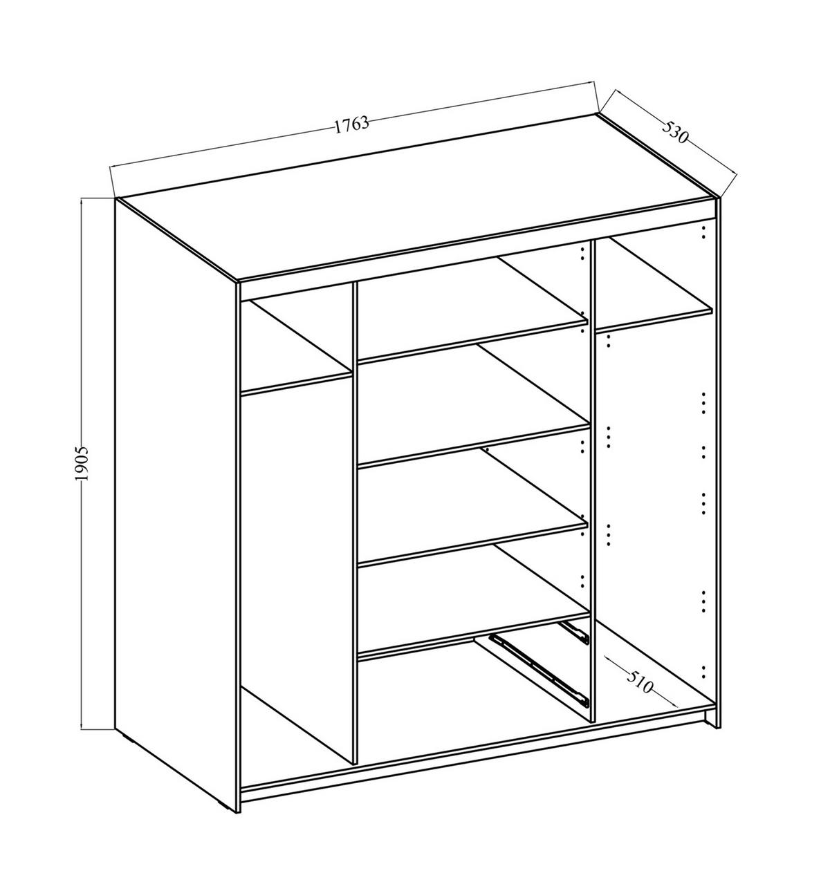KLEIDERSCHRANK Storicos Weiß 176,3/190,5/53 cm - 4T2S Modern mit Schubladen - Weiß, Holzwerkstoff/Kunststoff (176.3/190.5/53cm) - AX Living
