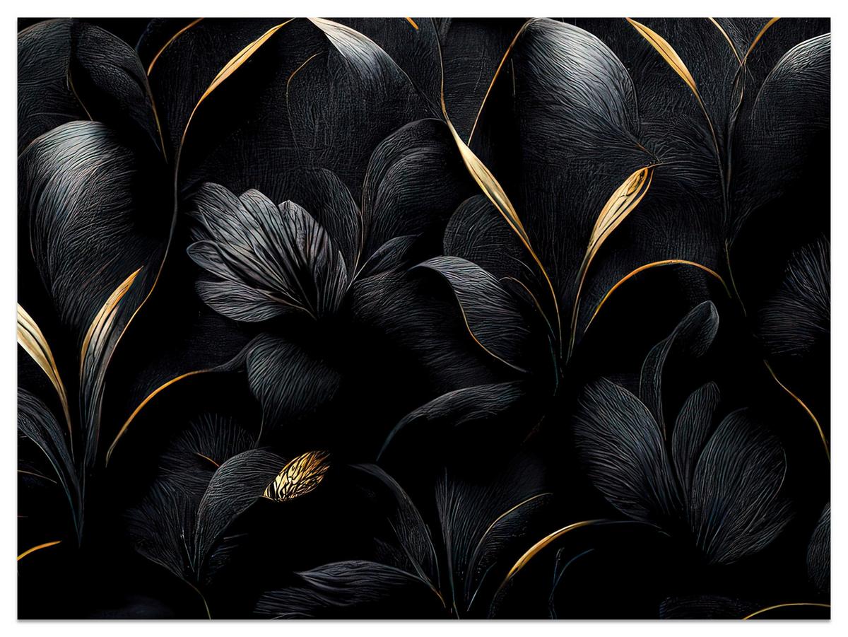 FOTOTAPETE für Wohnzimmer Schwarze Blätter Gold Luxus 100x70 - Goldfarben/Schwarz, Papier (100/70cm) - Muralo