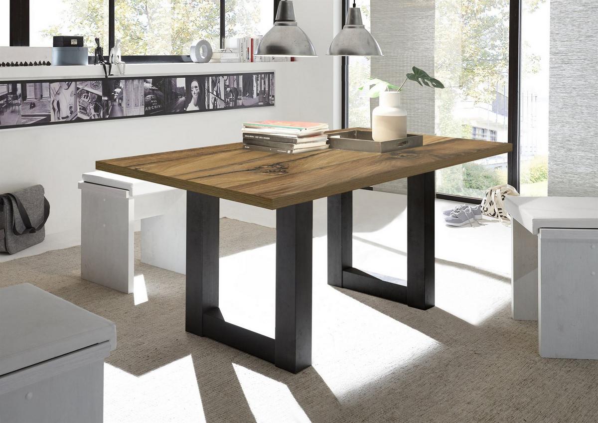ESSZIMMERTISCH Eila 8 180 x 90 x 75 Esstisch Schwarzstahl/Plankeneiche - Alteiche, Holz (180/90/75cm) - 58aufmkessel