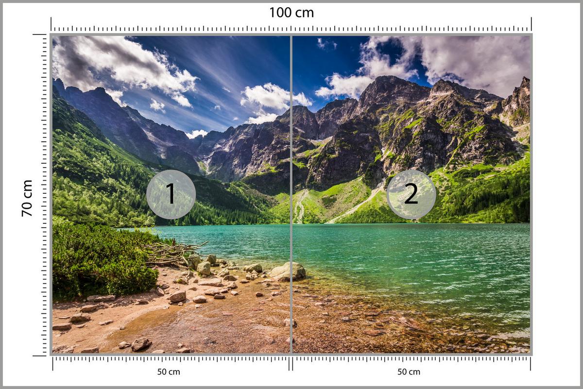 FOTOTAPETE Morskie Oko See Berge Landschaft 3D 100x70 - Türkis/Braun, Papier (100/70cm) - Muralo