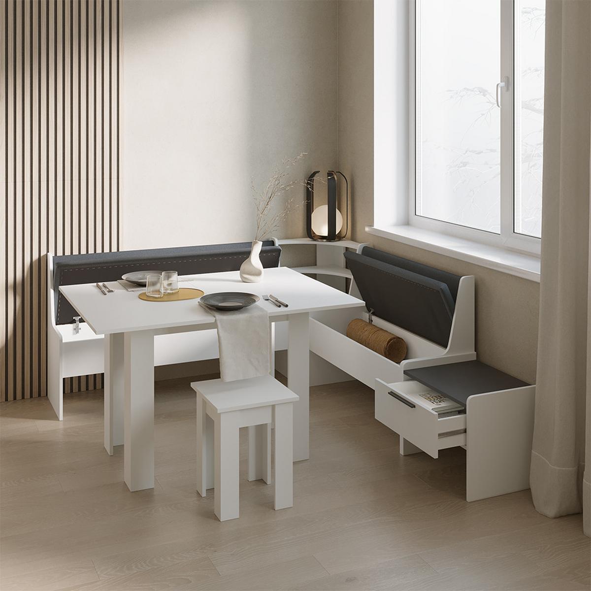 ESSZIMMERBANK Tiberio Weiß 53.5 x 41.1 cm mit 1 Schublade - Weiß, Holzwerkstoff (53.5/45.5/41.1cm) - Livinity®