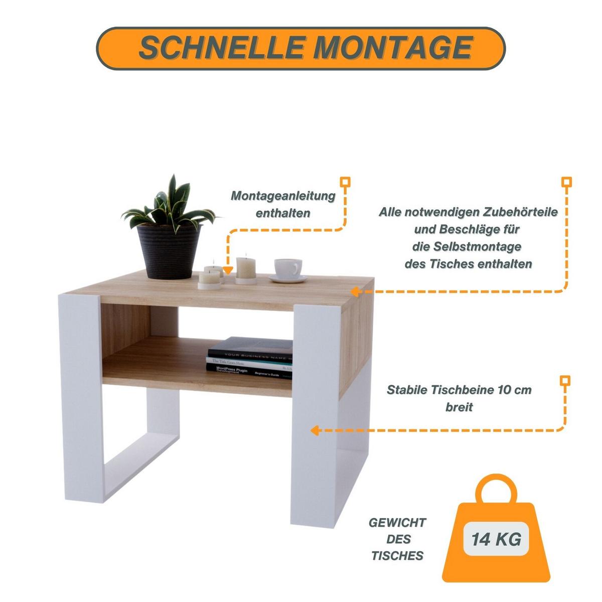 COUCHTISCH Karo65 65/45/53,6 - Eichefarben/Weiß, Holzwerkstoff (53.6/65/45cm) - RAUMHIRSCH FURNITURE