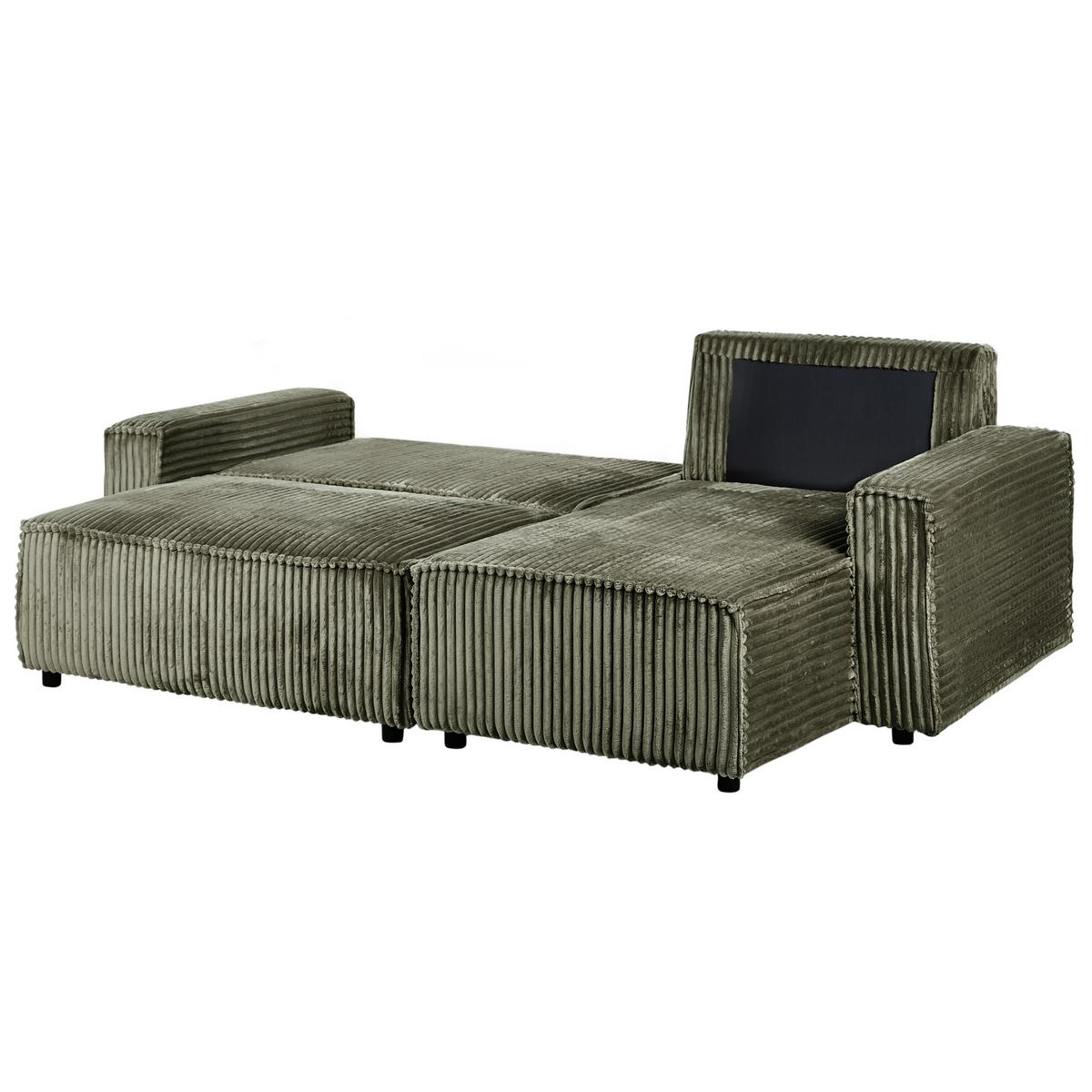ECKSCHLAFSOFA 3-Sitzer Cord Grün mit Stauraum linksseitig Abacka - Grün, Textil (247/147cm) - Beliani