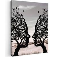 LEINWANDBILD Strand - Meer - Menschen - Baum - Moderne Kunst Room Decor 30x40 cm - Hellgrau, Textil (30/40cm) - MuchoWow