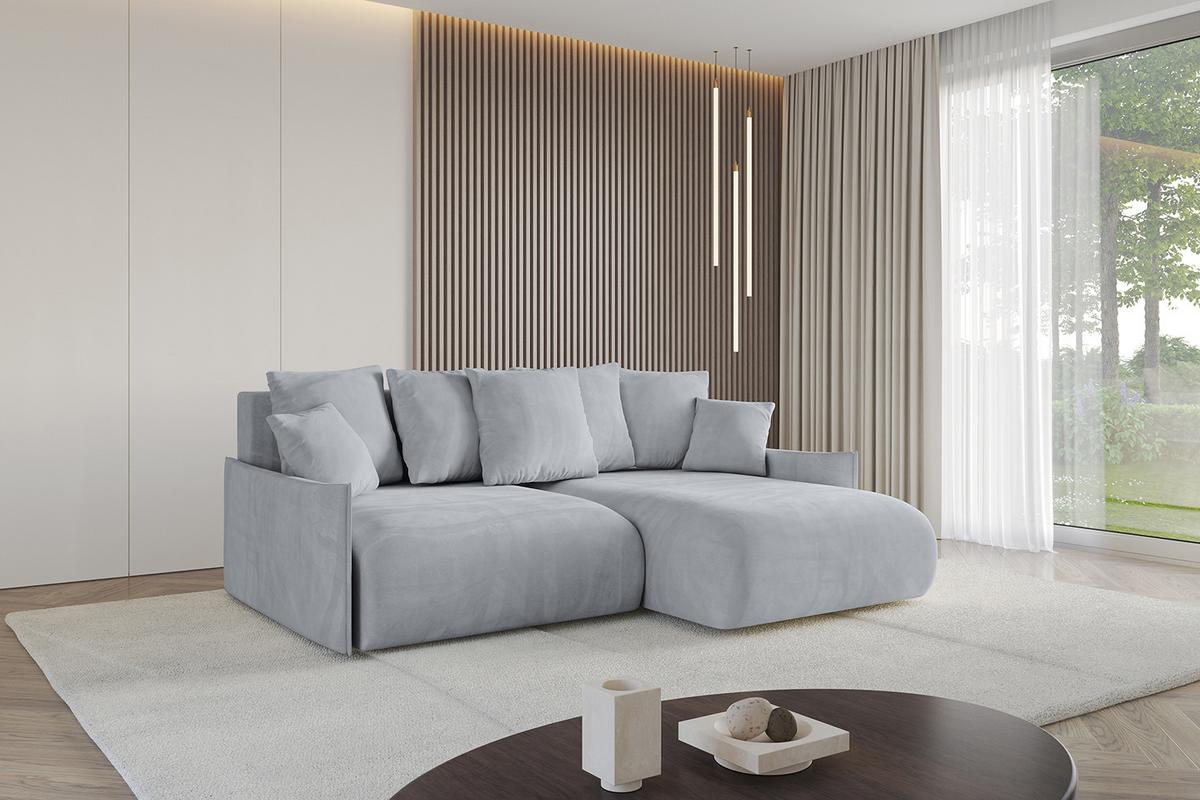 ECKSOFA Ottomane rechts ONESK-L -v1 216x177x72 Hellgrau Velours - Titanfarben, Holzwerkstoff/Kunststoff (177/216cm) - ALTDECOR