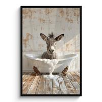 POSTER MIT RAHMEN Esel - Tiere - Badewanne - Schaumstoff Bilderleiste 80x120 cm - Weiß, Papier (80/120cm) - MuchoWow