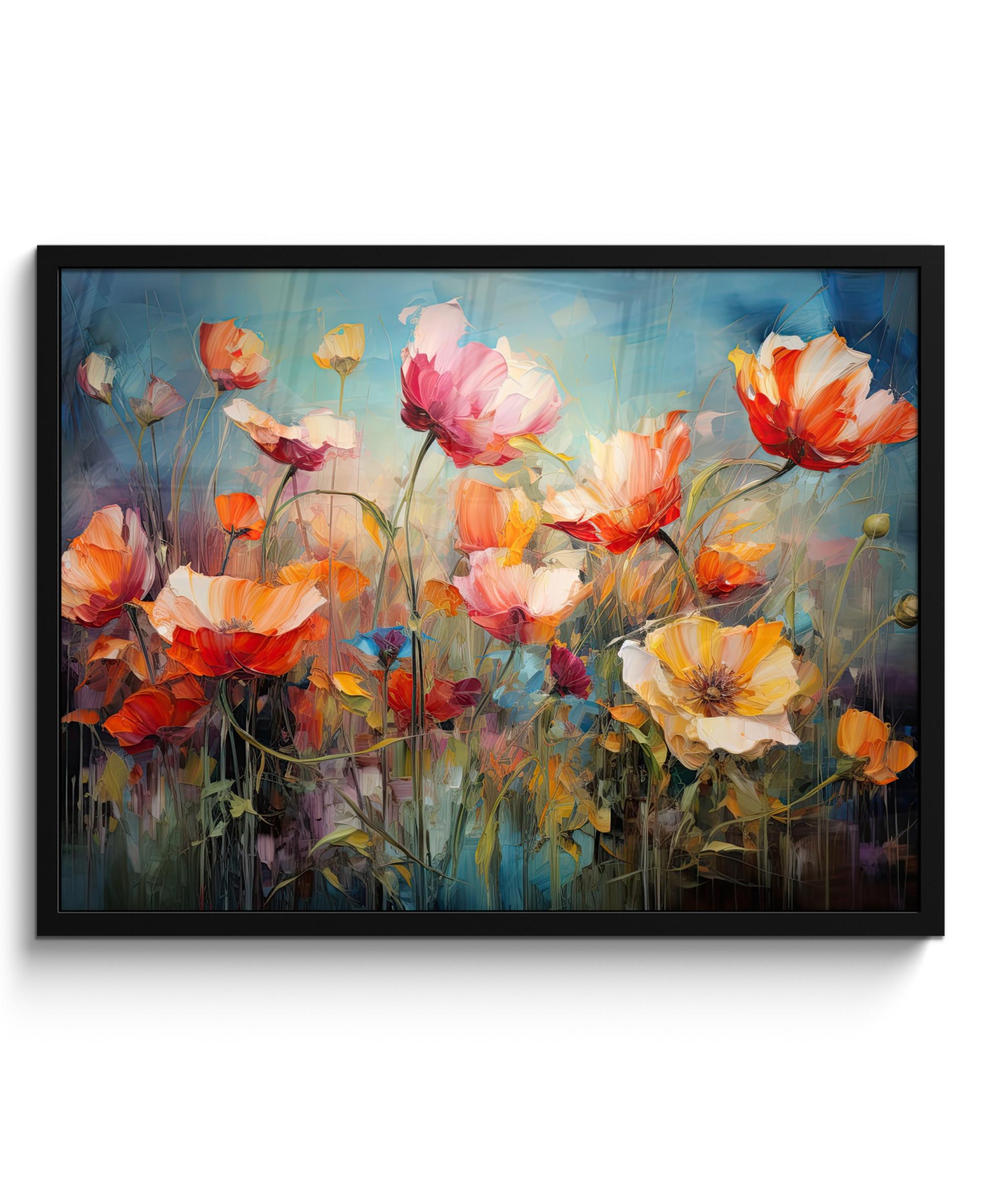 POSTER MIT RAHMEN Blumen - Aquarell - Kunst - Botanisch - Natur 80x60 cm - Orange, Papier (80/60cm) - MuchoWow