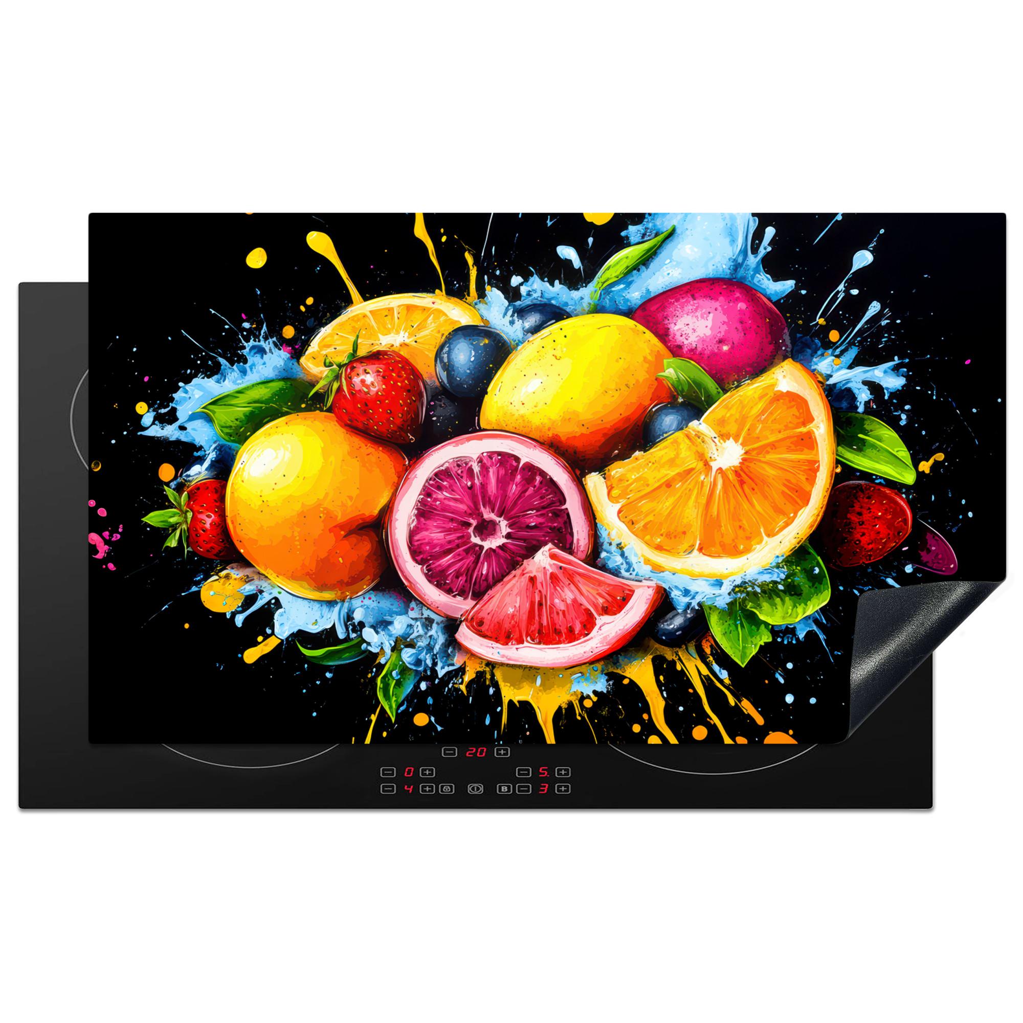 HERDABDECKPLATTE Obst - Graffiti - Bunt - Orange - Erdbeere - Abstrakt Induktionsschutz 91.6x52.7 cm - Orange, Kunststoff (91.6/52.7/0.2cm) - MuchoWow