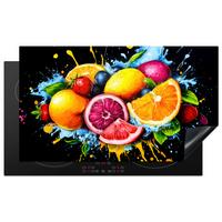 HERDABDECKPLATTE Obst - Graffiti - Bunt - Orange - Erdbeere - Abstrakt Induktionsschutz 91.6x52.7 cm - Orange, Kunststoff (91.6/52.7/0.2cm) - MuchoWow